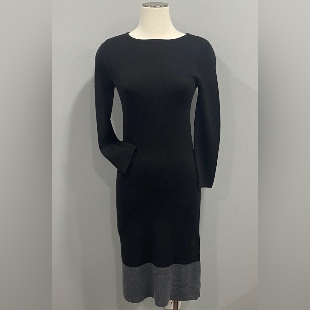 Hobbs London Size 6 Black and Gray Wool Blend Sheath Color-blocked Midi Dress